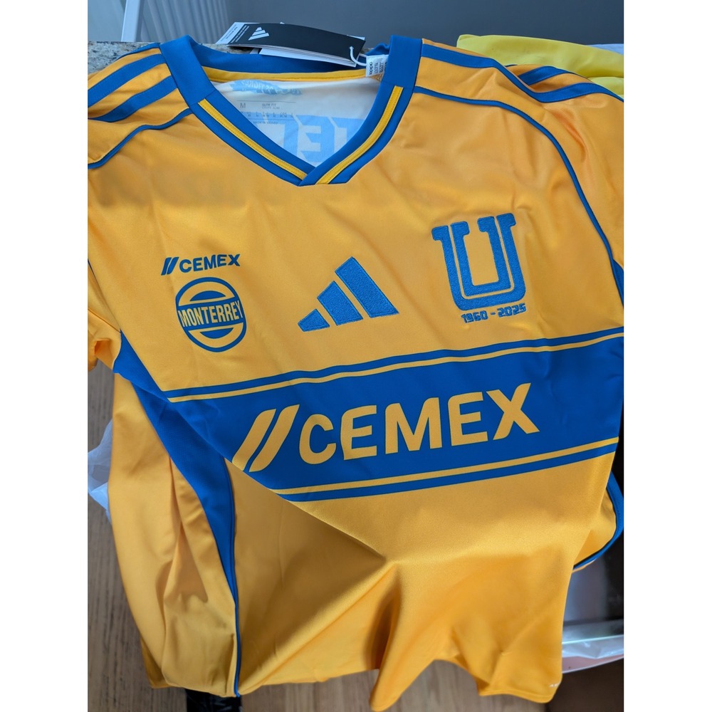 Adidas Tigres UANL 2024-2025 Home Jersey Yellow Blue Soccer Shirt Mens Medium - Picture 2 of 5